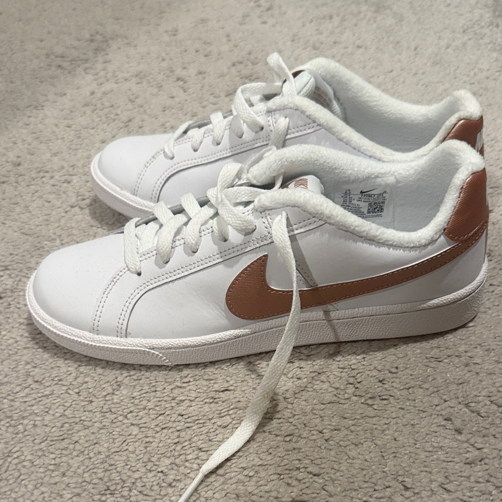 Nike White Court Royale with Metallic Copper Swoosh